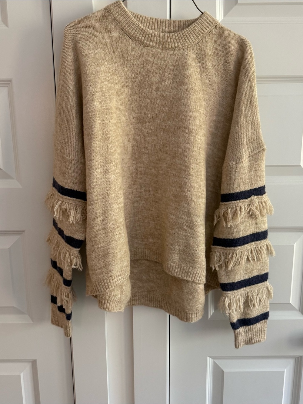 Hem & Thread Fringe Sleeve Sweater